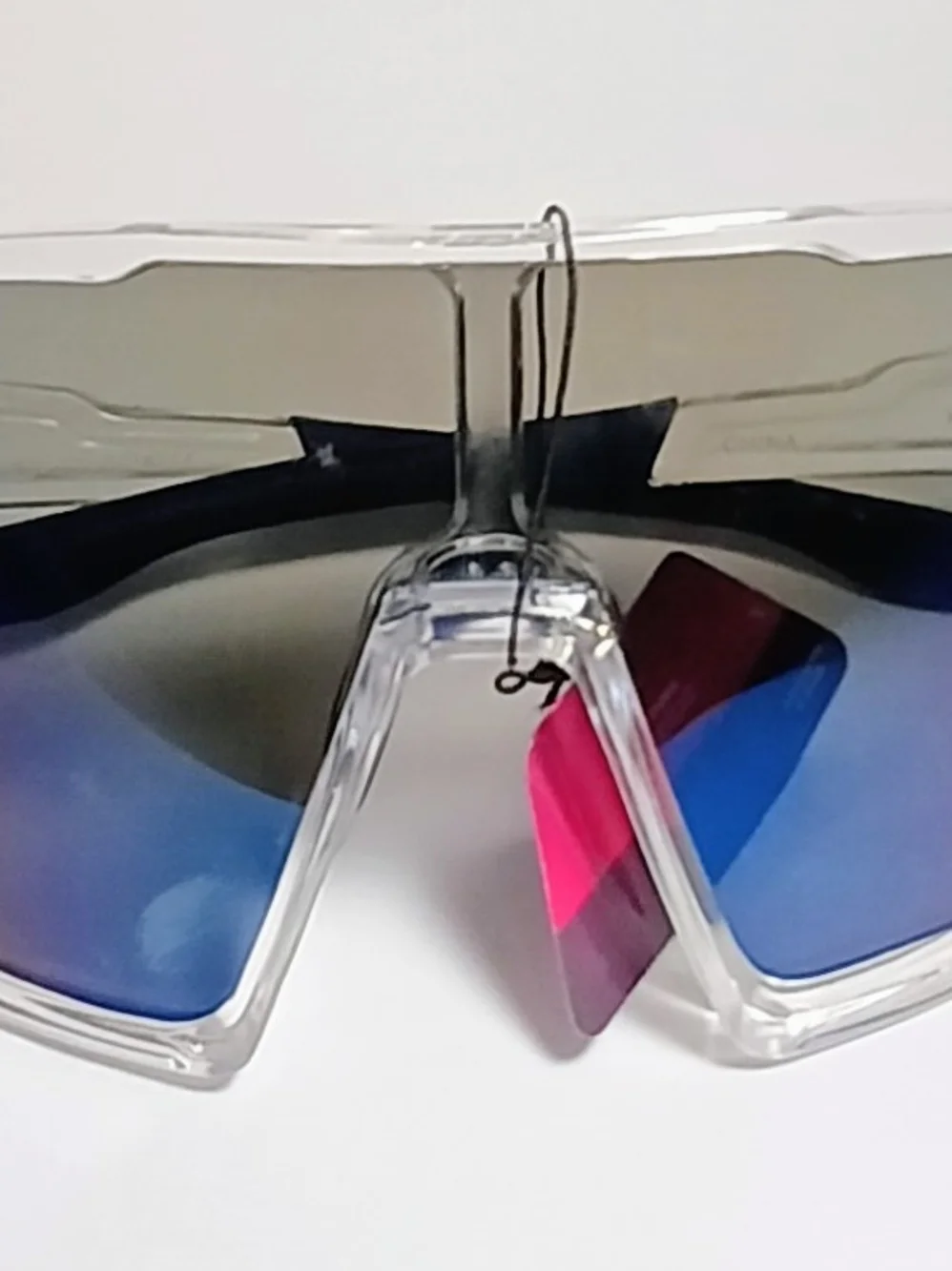 Sport Shield Sunglasses - Clear Frame with Blue Mirrored Lens - UV Protection